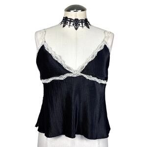 Forever 21 Accordion Black White Lace Babydoll Goth Grunge Coquette Blouse Sz L